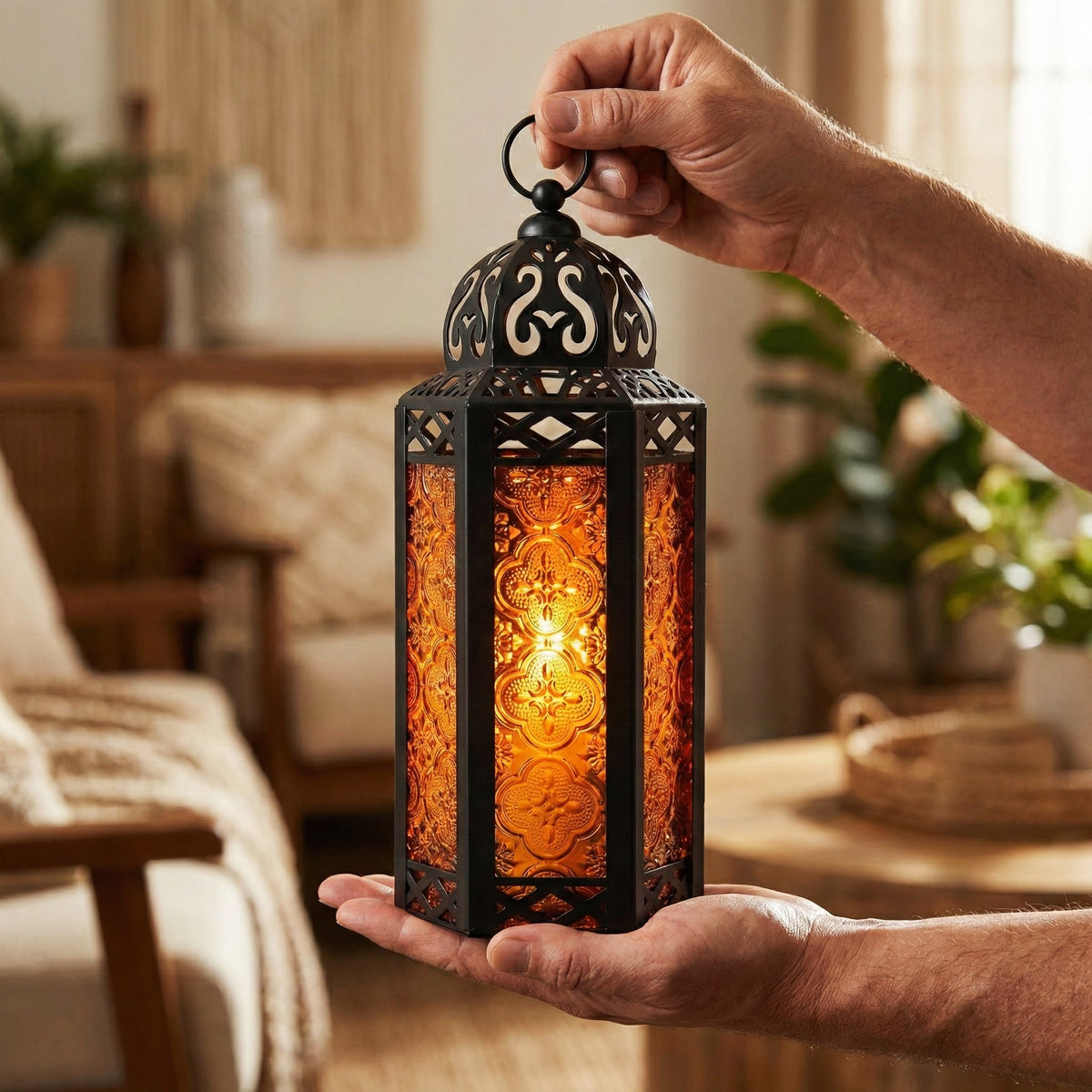Decorative Moroccan Candle Lantern Holder, Medium, 10.5" Tall