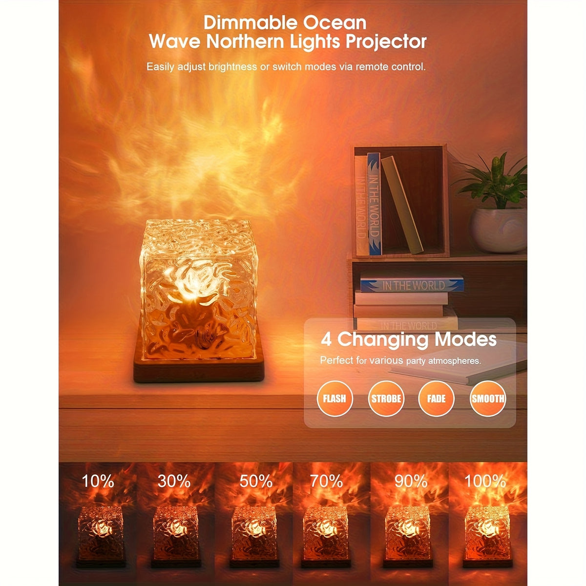 16-color Ocean Wave Projector Lights, Luminothe Cube Lights and Remote Controllers, 3D Holographic Water Ripple Romantic Atmosphere Lighting Device, Suitable for Decoration in Living Rooms and Bedrooms, Meditation Relaxation, and Night Lighting.