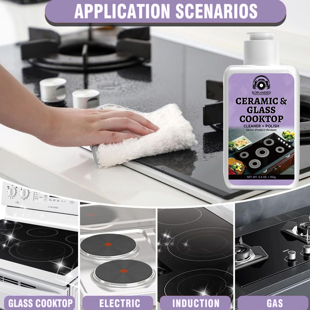 Fast-acting Ceramic Stove Cleaning Kit, A Fast-acting Stovetop Cleaner That Removes Burnt-on Grease And Stains Without Leaving Scratches. Gentle Ingredient, Non-irritating And Non-pungent, No Toxic Residue, A Healthier Home Clean Supplies And Produc