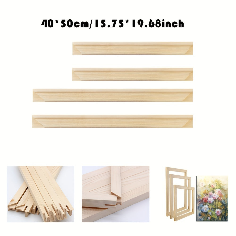 Wood Canvas Frame Kit - 4 Pre-Cut Pine Stretcher Bars with Corner Keys for Oil Painting, Easy Build Frames in Cardboard Box