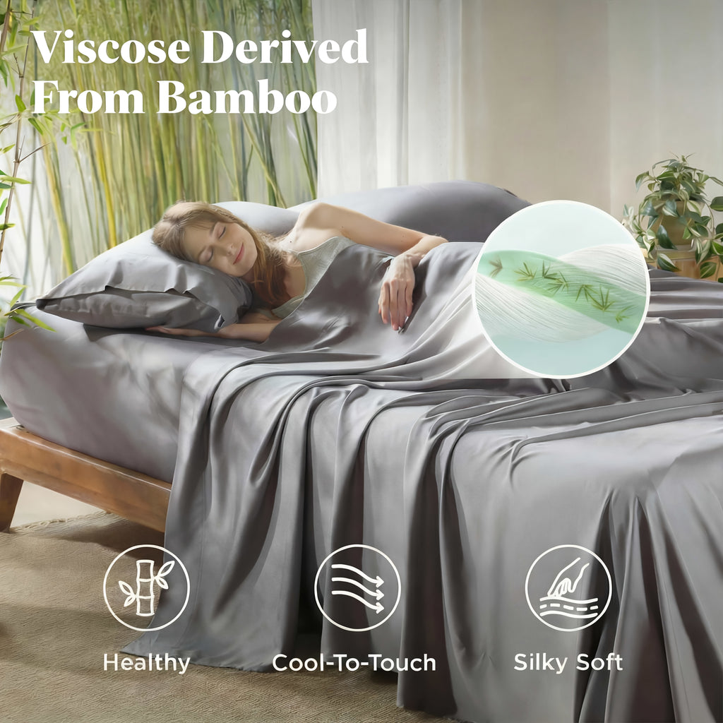 Cooling Bed Sheet Set, Extra Deep Pocket, Cozy&Ultra Soft, Viscose Bedding Sheet, Queen Sheet Set, Hot Sleeper Friendly, Ideal Gift, Local Warehouse Direct Shipment