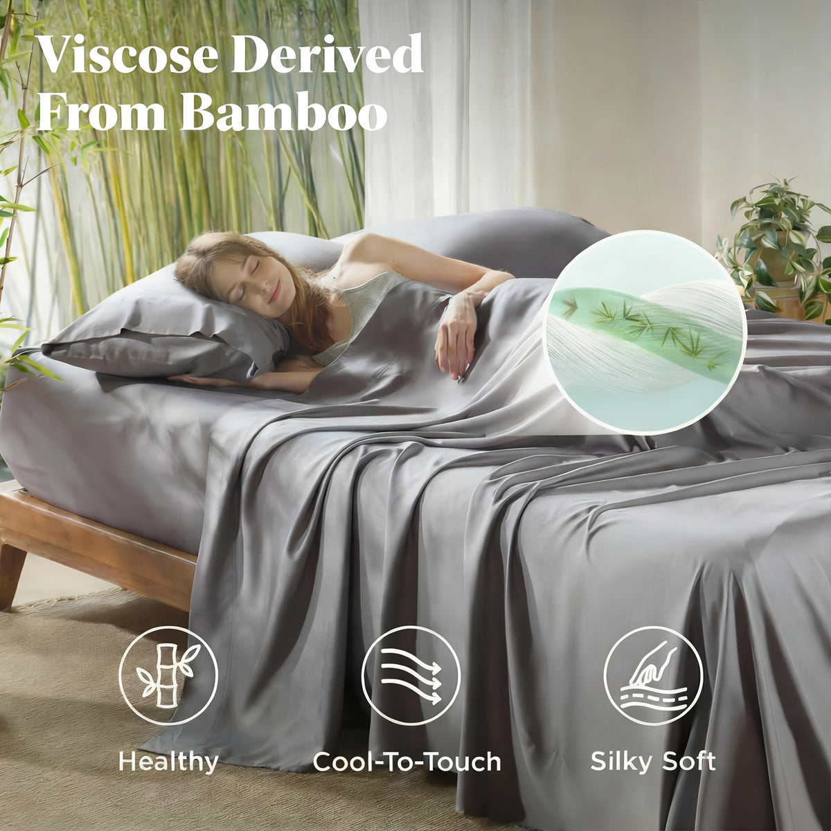 Cooling Bed Sheet Set, Extra Deep Pocket, Cozy&Ultra Soft, Viscose Bedding Sheet, Queen Sheet Set, Hot Sleeper Friendly, Ideal Gift, Local Warehouse Direct Shipment