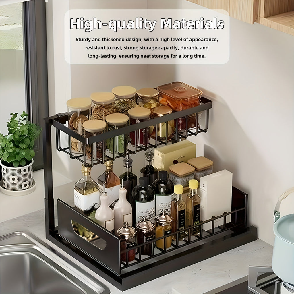 2-story Kitchen Sink Storage Containers, Push-pull Cabinet Organizer, Kitchen and Bathroom Organizers and Storage, Study, Tabletop, Metal Sliding Drawers, Practical and Convenient Kitchen Accessories Essentials, Kitchen Organizers and Storage