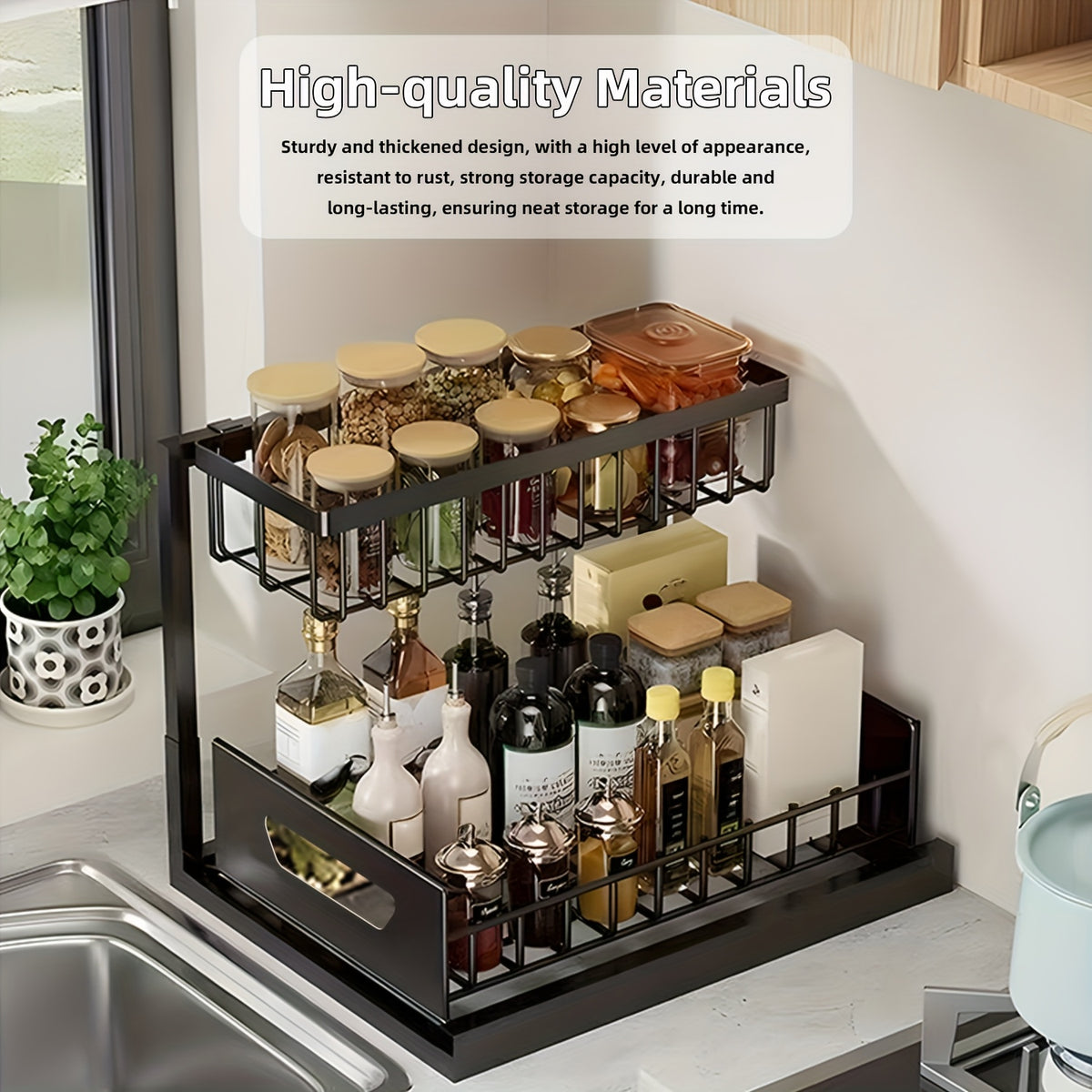 2-story Kitchen Sink Storage Containers, Push-pull Cabinet Organizer, Kitchen and Bathroom Organizers and Storage, Study, Tabletop, Metal Sliding Drawers, Practical and Convenient Kitchen Accessories Essentials, Kitchen Organizers and Storage