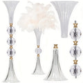Clear Acrylic Vases Set of 2, 24.8-Inch Ribbed Flower Display with Gold-Tone Decoration for Wedding Centerpieces, Bridal Showers and Home Decor