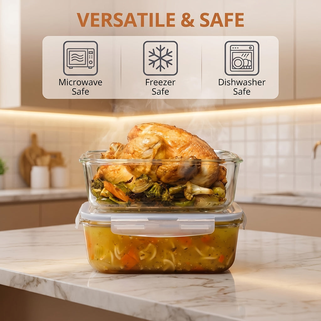 1860ml/ 63oz Large Glass Storage Containers With Lids, 2Pack for food & Dish Transport-Bus Tubs, Meal Prep for food Container Set With Snap Airtight Lid, Leak Proof, For Food Storage And Transportation