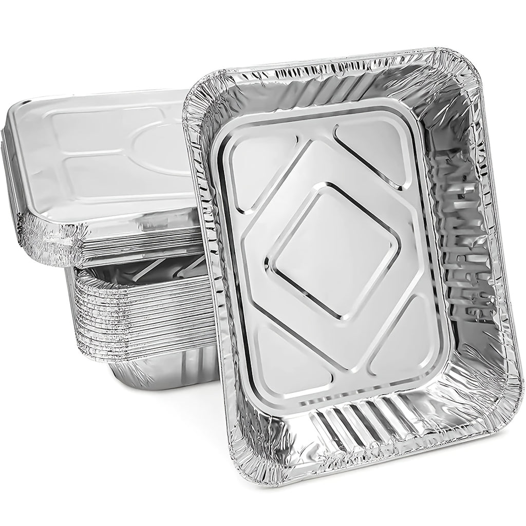 25 Pack Heavy-Duty Disposable Aluminum Pans with Lids - 9x13 Half-Size Baking Sheets, Chafing Trays & Oven Steam Table Pans for roasting, reheating, Cooking - Commercial/ Use (25 Count) | Durable Foil Trays with Covers
