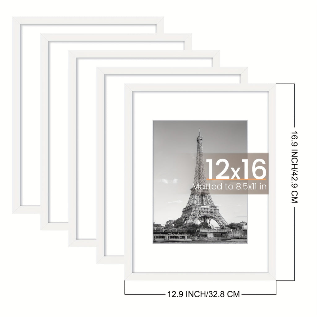 5pcs 12x16 Black Picture Frame, Display Pictures 8.5x11 with Mat Or 12 X 16 Without, Wall Gallery Poster Frames, Vertical Rectangle Picture Frame for Home, Office, Living Room, Art Decor, Birthday Party, Mother'S Day, New Year, Easter Gift
