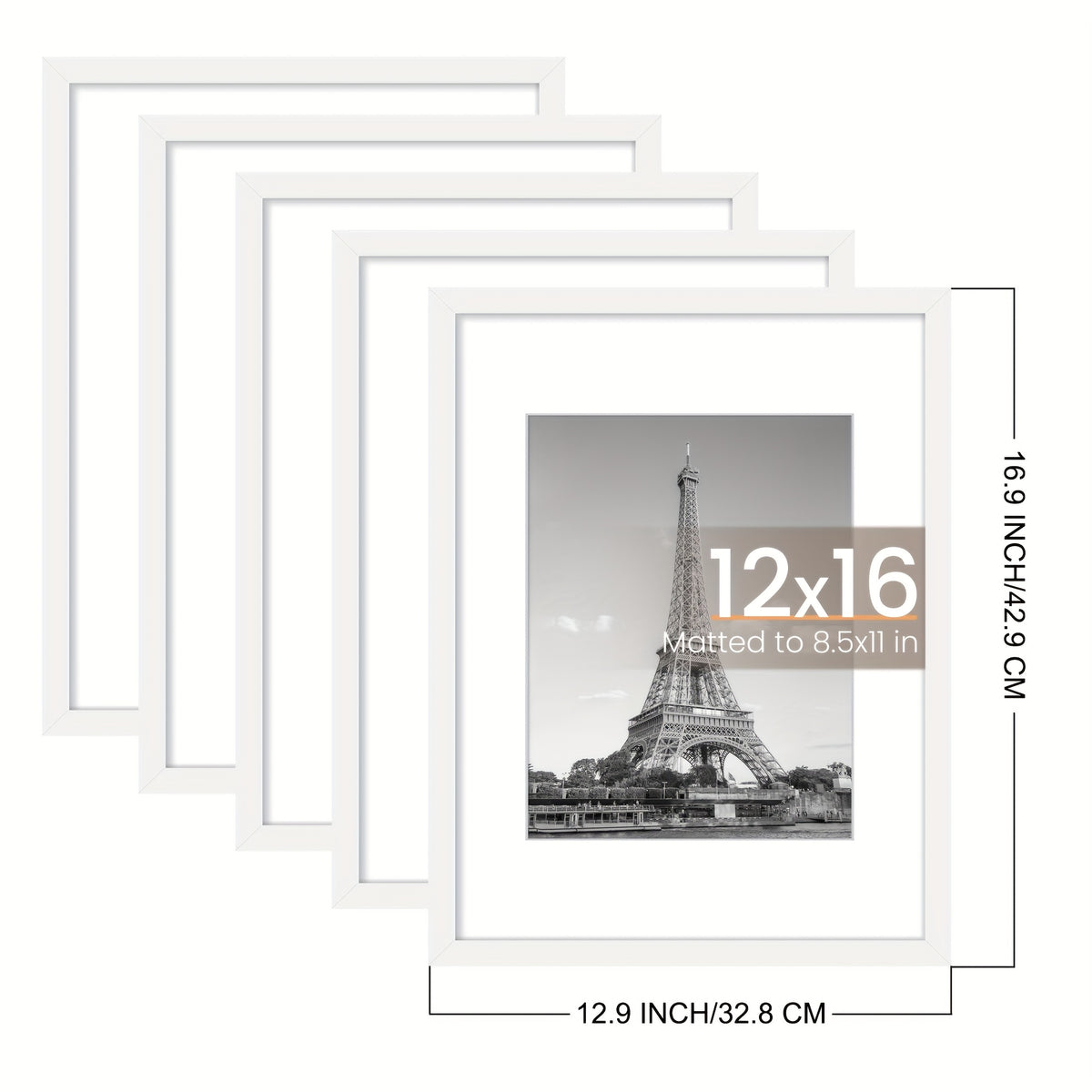 5pcs 12x16 Black Picture Frame, Display Pictures 8.5x11 with Mat Or 12 X 16 Without, Wall Gallery Poster Frames, Vertical Rectangle Picture Frame for Home, Office, Living Room, Art Decor, Birthday Party, Mother'S Day, New Year, Easter Gift