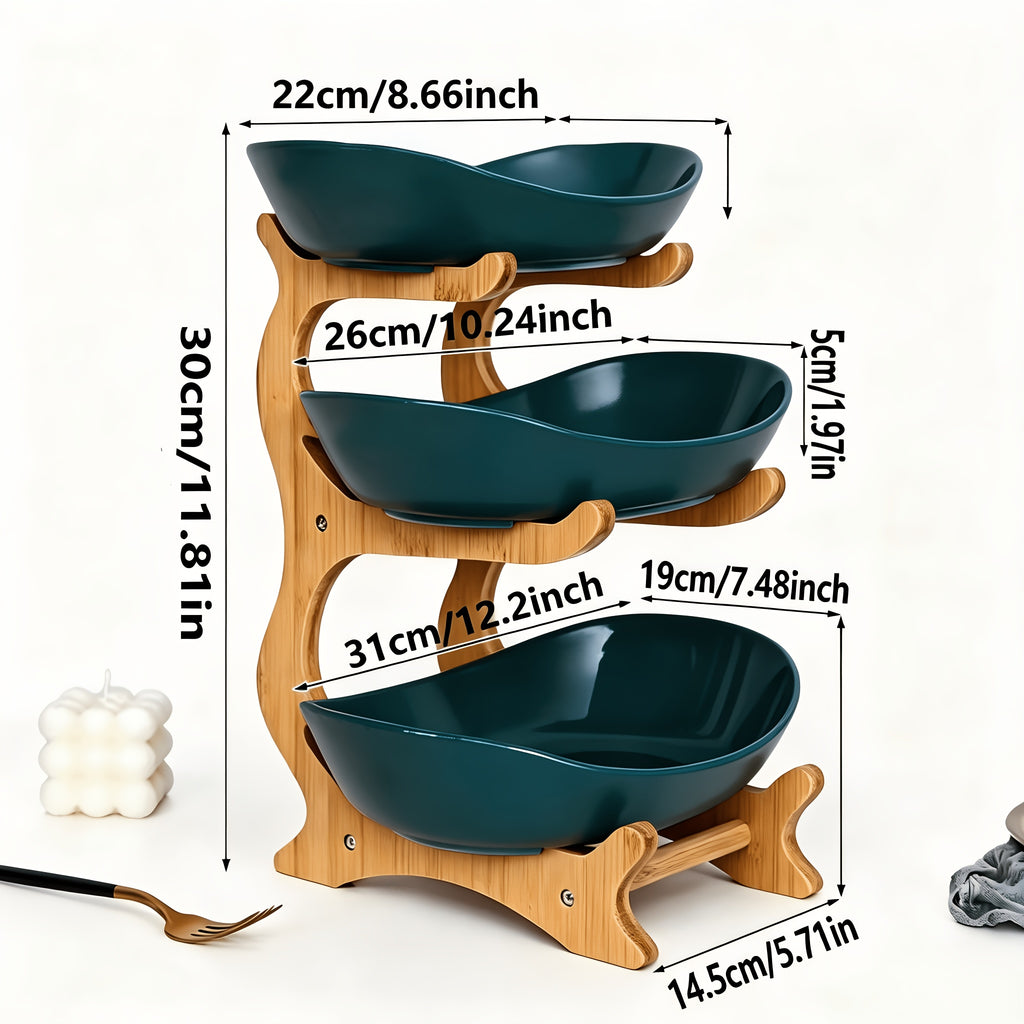 2/3-Tier Creative Plastic Fruit Plate | Elegant Wooden Design Suitable for Family Snacks And Bread Plastic Trays in The Living Room, Space-Saving Design, Easy to Assemble, Birthday Gift
