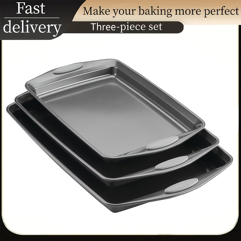 2/3/6/12/23pcs Non-Stick Baking Sheet Set, Assorted Size Cookie Trays with Orange & Blue Silicone Handles, in Gray, Black & Golden, Stackable Bakeware for Baking & Roasting