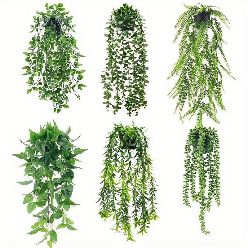 Der Rose 6/8 Packs Fake Plants Hanging Artificial Ivy Vine Faux Eucalyptus Plants In Black Pots For Bathroom Wall Shelf Bookshelf Decor Indoor