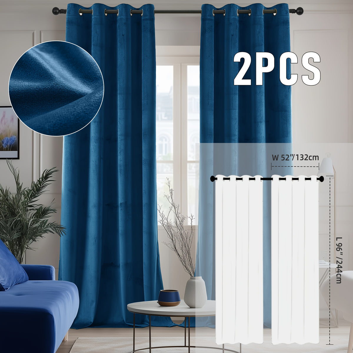 2pcs Velvet Room Darkening Curtains | Vintage Soundproof and Thermal Insulated, Elegant Soft Velvet Grommet Top Curtains for Living Room and Bedroom, Unlined, Solid Color, Fashionable Valentine'S Day Décor