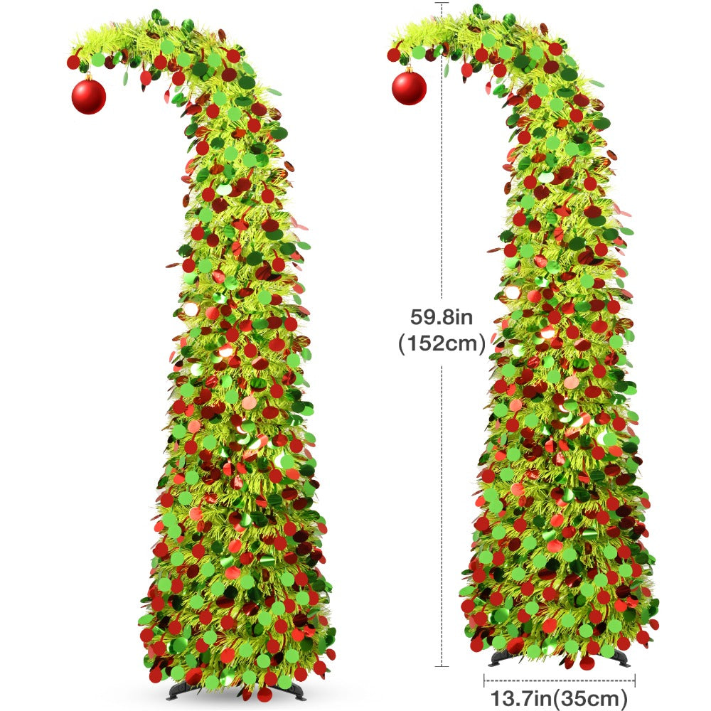 5ft Collapsible Pencil Christmas Tree, Easy Assembly Storage, Pop Up Christmas Trees Artificial Skinny Sequined Christmas Halloween Decoration for Fall Home Decor Fireplace Indoor Family Porch Holiday Xmas Winter Party Decorations