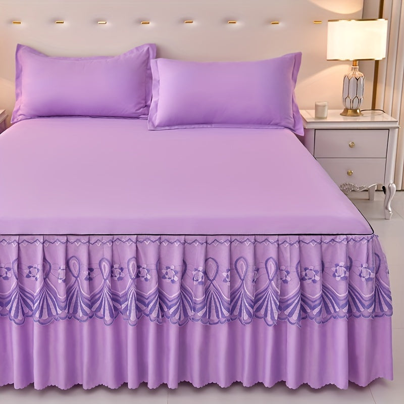 3pcs Macrame Bed Skirt Set (Bed Skirt *1+ Pillowcase*2, Without Core), Solid Color Double Layer Lace Bed Skirt All Seasons Universal Non-Slip Bedding