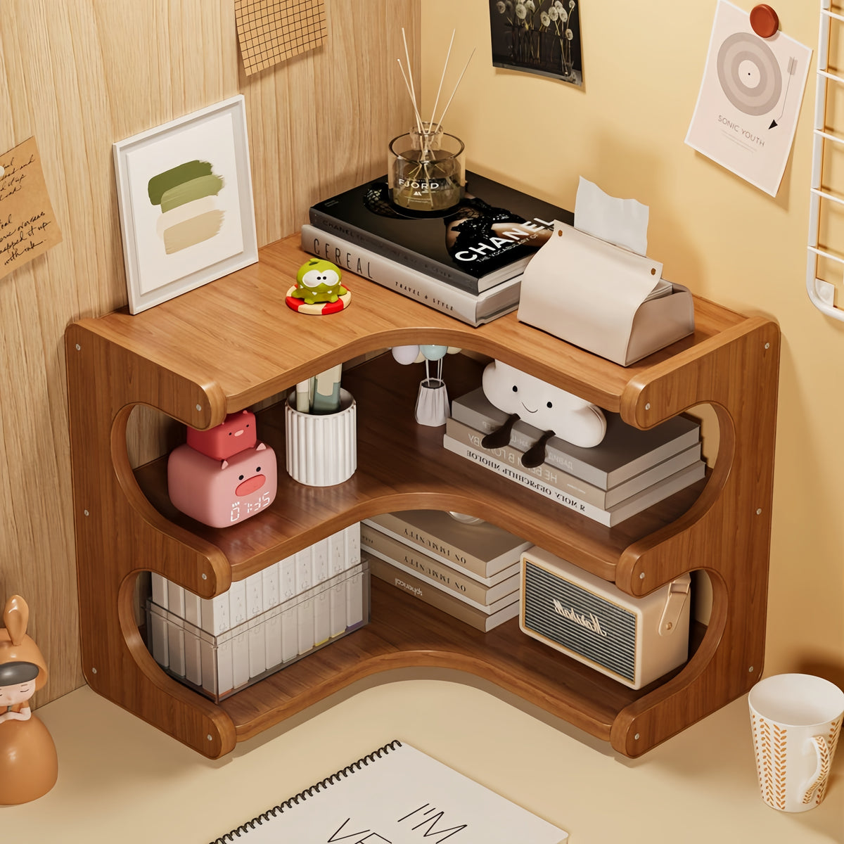 Corner Desk Shelf Organizer, 2 or 3 Tier Space-Saving Desktop Storage for Books, Stationery, Plants and Decor in Home Office, Bedroom and Living Room