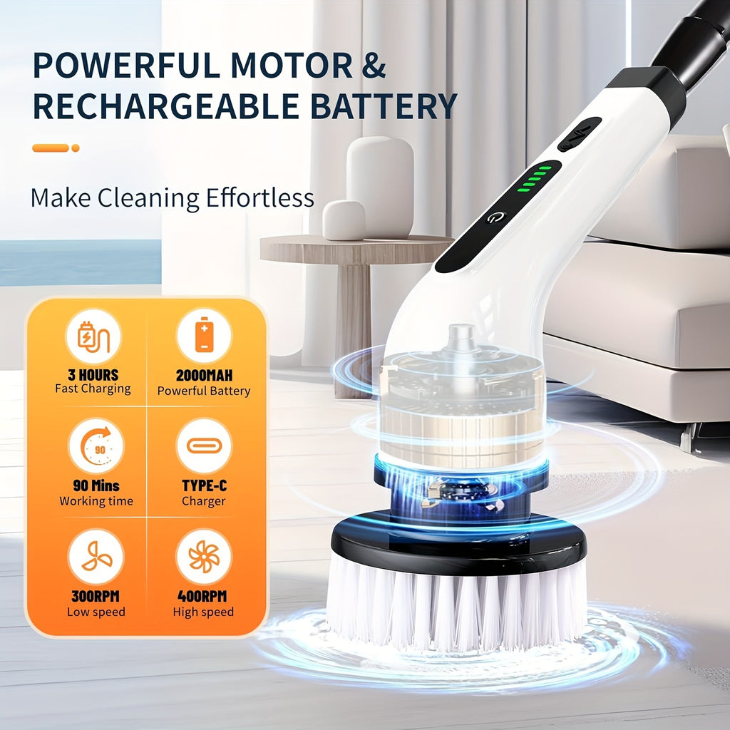 2026 Electric Rotating Cleaning Brush, USB Charging, Shower Brushes with 9 Brush Heads, Dual Speed Adjustment, Retractable Handle, Suitable for Bathtubs, Tiles, Floors, Cars, Christmas Gifts, Cleaning Tools, Household Essentials, Household Cleaners