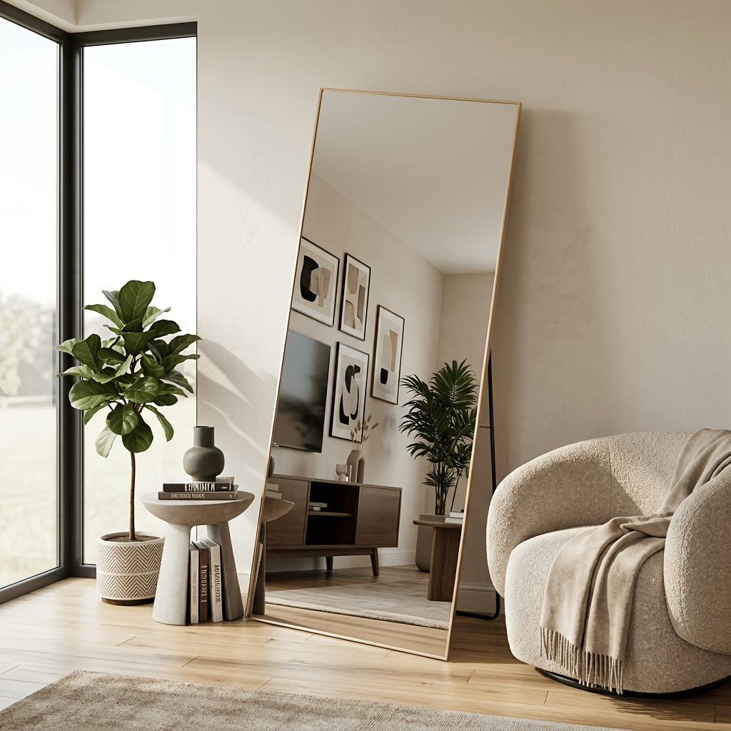 Full Length Floor Mirror, Shatterproof Tempered Glass & Metal Frame, Free Standing or Leaning Dressing Mirror, Circle Vanity Mirrors in Various Sizes Suitable for Home Decor, Bathroom Bedroom Living Room Entryway, Hanging or Leaning