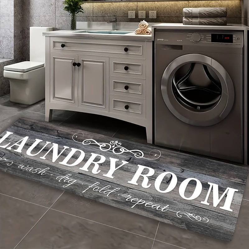 Non-Slip Laundry Runner with Rubber Backing Suitable for Bathing/Laundry/ Floor Mat, Machine Washable Gray Wood-Tone Farmhouse, Durable Floor Mat Suitable for Hallway, Rural Design for, Sturdy Structure