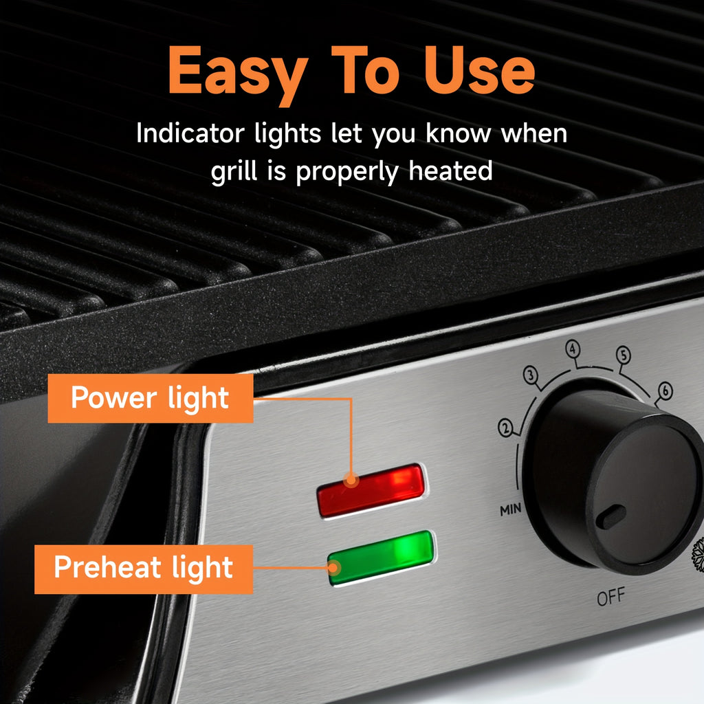 3-in-1 Electric Indoor Grill - Panini Press With Non-Stick Cooking Plates, Opens 180-Degree Gourmet Sandwich Maker, Floating Hinge Fits All Foods, Panini Press Grill With Grease Tray