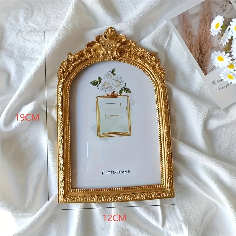 1pc Exquisite Vintage Golden Resin Picture Frame, Photo Frame - Intricate Baroque Style, Tabletop And Wall Hanging Display, Elegant Wedding Picture Frame Decor, Perfect for Wedding, Anniversary, And Special Occasion Photos, Beautiful Home Decor