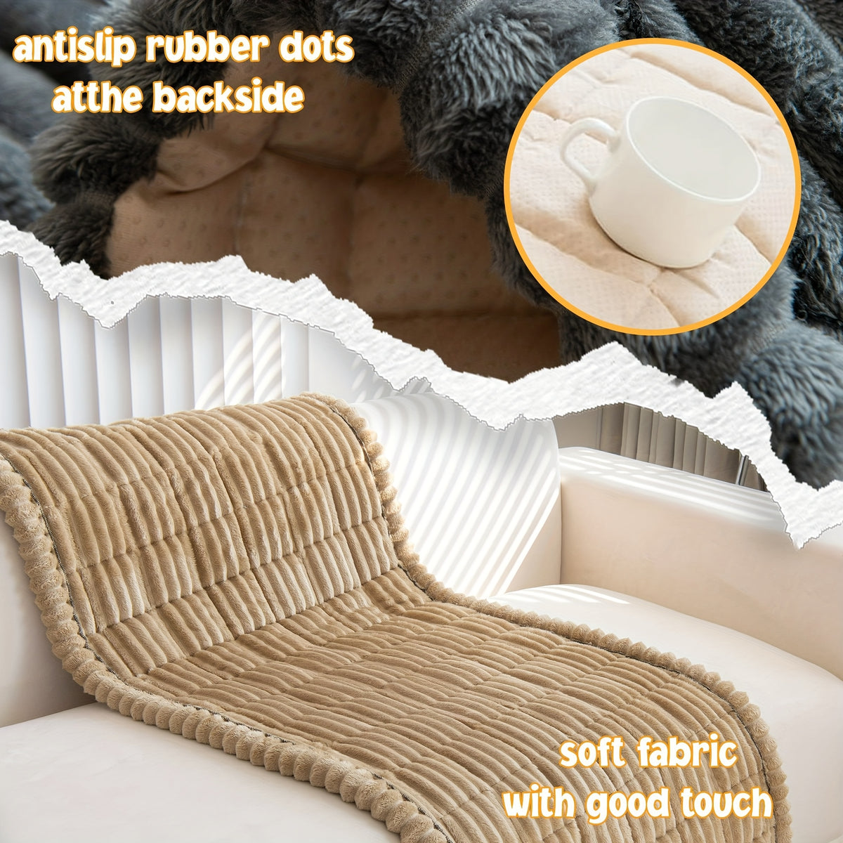 1pc Modern Corduroy Soft Couch Cover Washable, Non Slip Durable Plush Sofa Covers for 2/3/4 Cushion Couch Sofa L Sharped Sofa Slipcover, Thickened Cozy Furniture Protector Bedside Mat, Warm Sitting Pad for Any Seasons, Christmas Home Decor