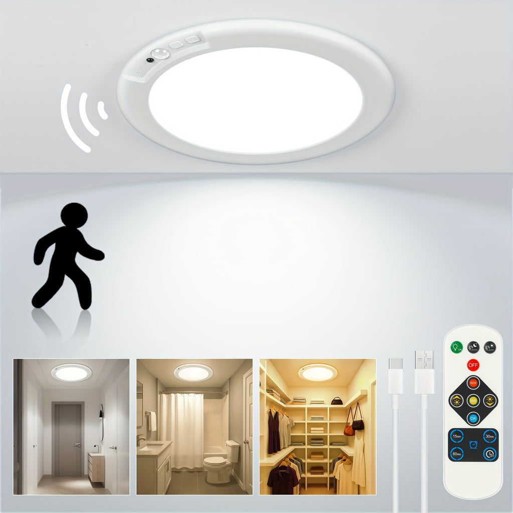 8/6/4/2/1Pack Rechargeable LED Ceiling Light with Motion Sensor, 3 Lighting Options, 10 Brightness Levels Battery Operated Closet Lights, Remote Control Dimmable Timing Motion Shower Lights for Living Bathroom Pantry Hallway Porch(3000K/4500K/6500K)