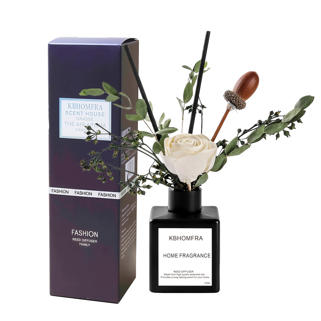 KBHOMFRA Real Flower Reed Diffuser 3.38 Oz(100ml) Jasmine Tea Home Fragrance Scent Essential Oil Diffuser With Sticks Aroma Home Christmas Decor For Air Fresheners Bathroom
