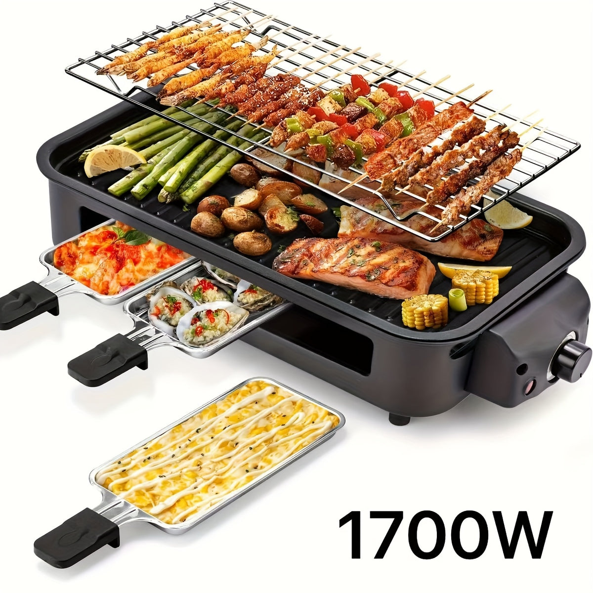 Smokeless Electric Grill | Indoor Grill with Removable Non-Stick Plate, 1700W, Portable BBQ Grill, Electric Griddle, Stainless Steel, Dishwasher Safe, Perfect Gift for Christmas