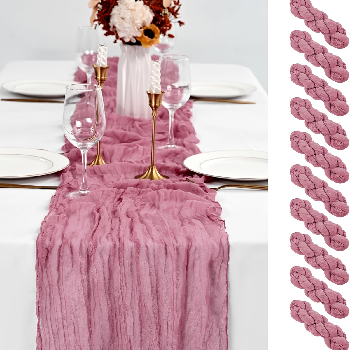 10pcs Pcs Cheesecloth Table Runner Suitable for Wedding Reception, -Edged Sheer Gauze Table Decor with -Edged Edges, Rectangular Runners for Boho Rustic Bridal Shower, Birthday Party, Graduation, Outdoor Events - Multi-Color