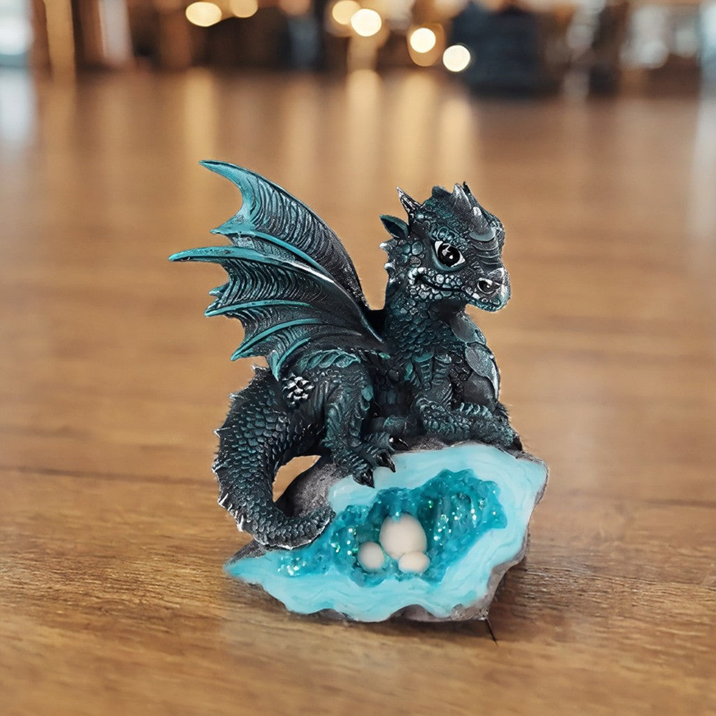 4" H Dragon Guarding Faux Crystal Cave Figurine Statue Home/Room Decor and Perfect Gift Ideas for House Warming, Holidays and Birthdays Great Collectible Addition