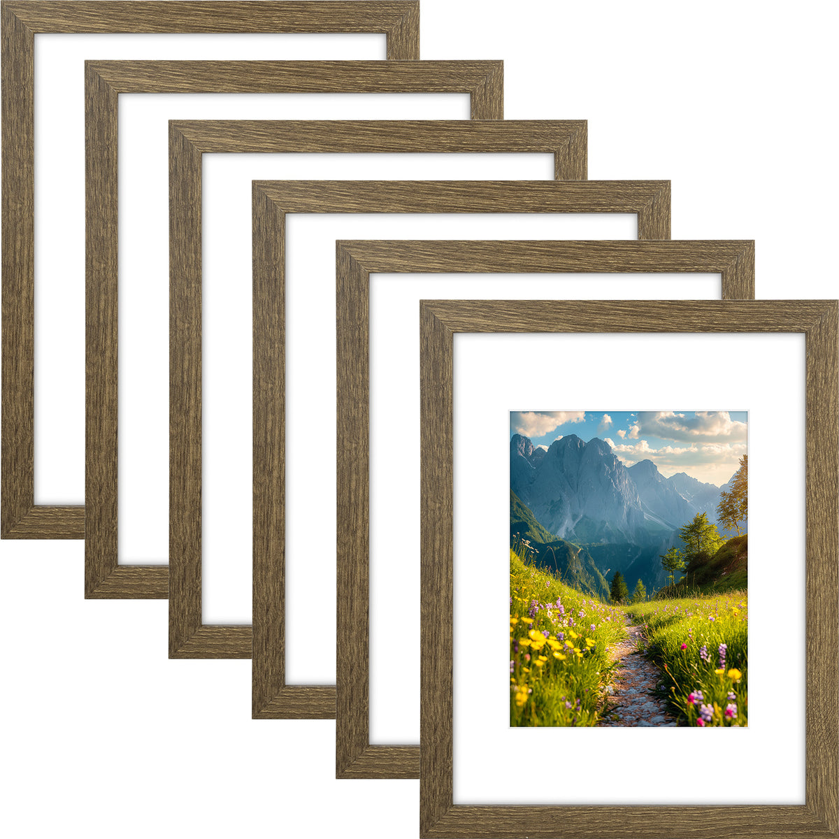 6 Packs 6x8/8x10/9x12/11x14/16x20 Picture Frames Set, Engineered Wood Gallery Wall Frame Set with Plexiglass - Wall Mounting or Tabletop Display