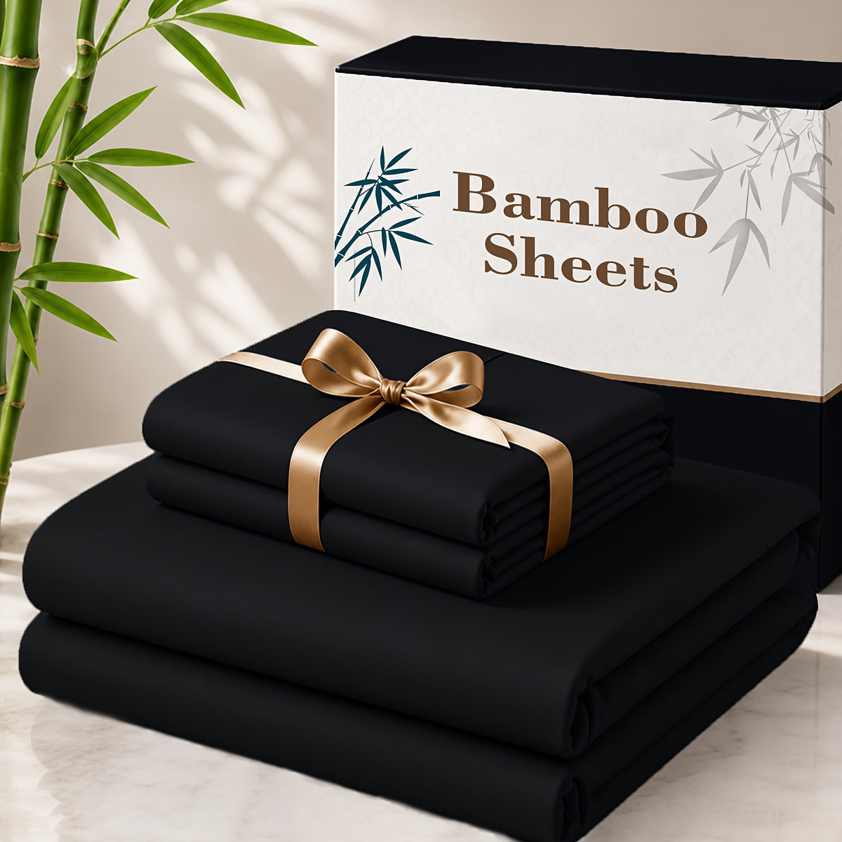 3/4pcs Cooling Bamboo Bed Sheet Set, 3000 TC Extra Deep Pocket 20 Inch Bed Sheet, Children Luxury Soft Hotel & Cooling Sheet Set for Hot Sleepers, Wrinkle And Shrink Resistant, Fitted Sheet And Flat Sheet And Pillowcases, Twin/Full/Queen/King