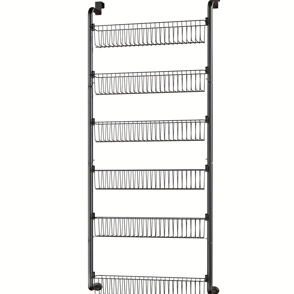 Pantry Door Storage Organizer, 6 or 8 Tier Metal Basket Rack in Black or White for Spices, Snacks, Kitchen Essentials, Laundry and Bathroom Supplies