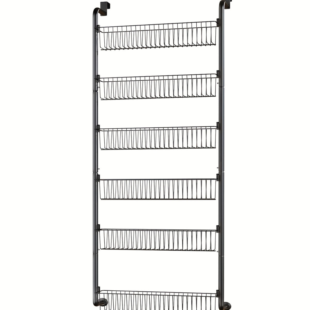 Pantry Door Storage Organizer, 6 or 8 Tier Metal Basket Rack in Black or White for Spices, Snacks, Kitchen Essentials, Laundry and Bathroom Supplies