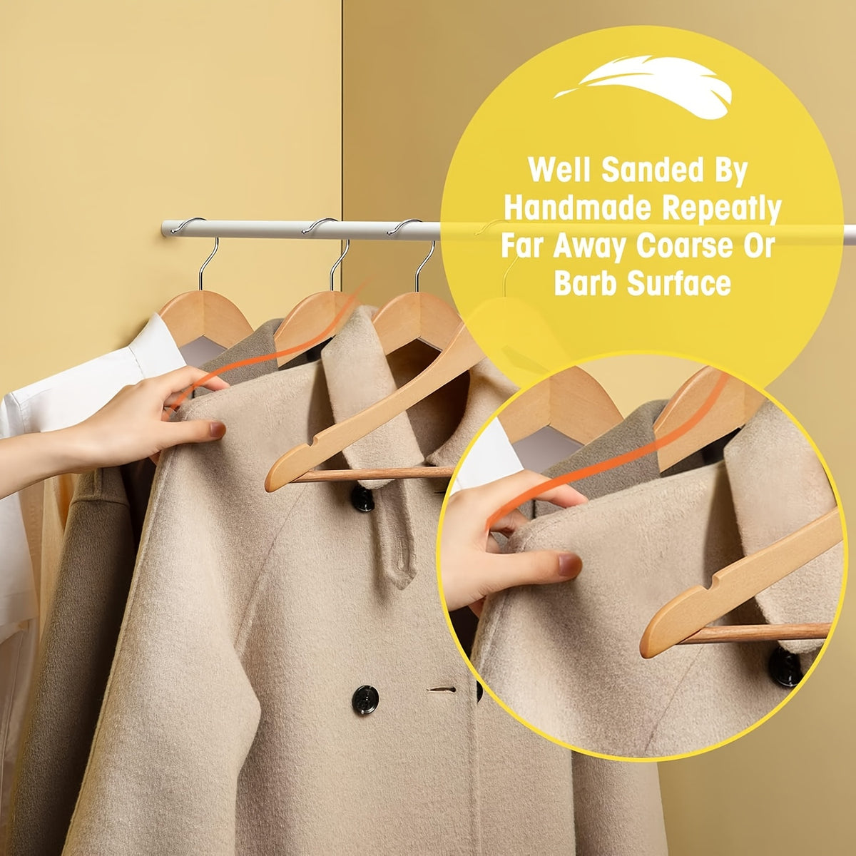 30/20/10pcs Heavy-Duty Solid Wood Clothes Hangers - Suitable for Heavy Coats, Jackets, Dresses - Space-Saving Sturdy Standalone Hangers Suitable for Home, Office, Hotel; Durable Wood Hangers for Wardrobe, Wood for Fashion Enthusiasts