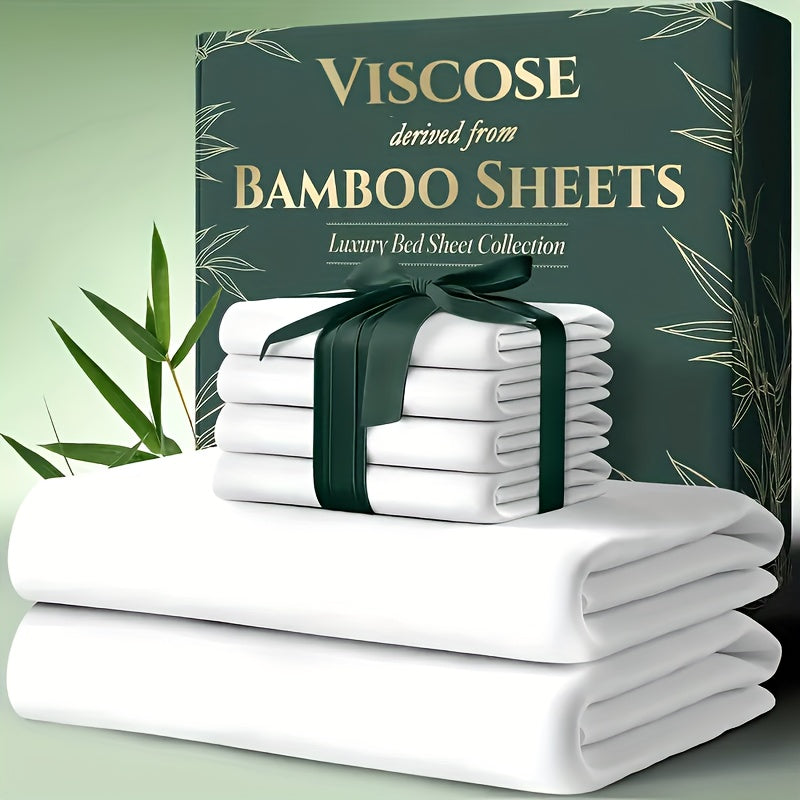 Extra Deep Pocket Bamboo Sheets - 4/6pcs Breathable & Cooling Bamboo Bed Sheet Set, Hotel Luxury Fitted Sheet Set, Soft Wrinkle-Free for Extra Deep Mattresses, Room Decor, Twin/Full/Queen/King Size Sheet & Pillowcase Sets