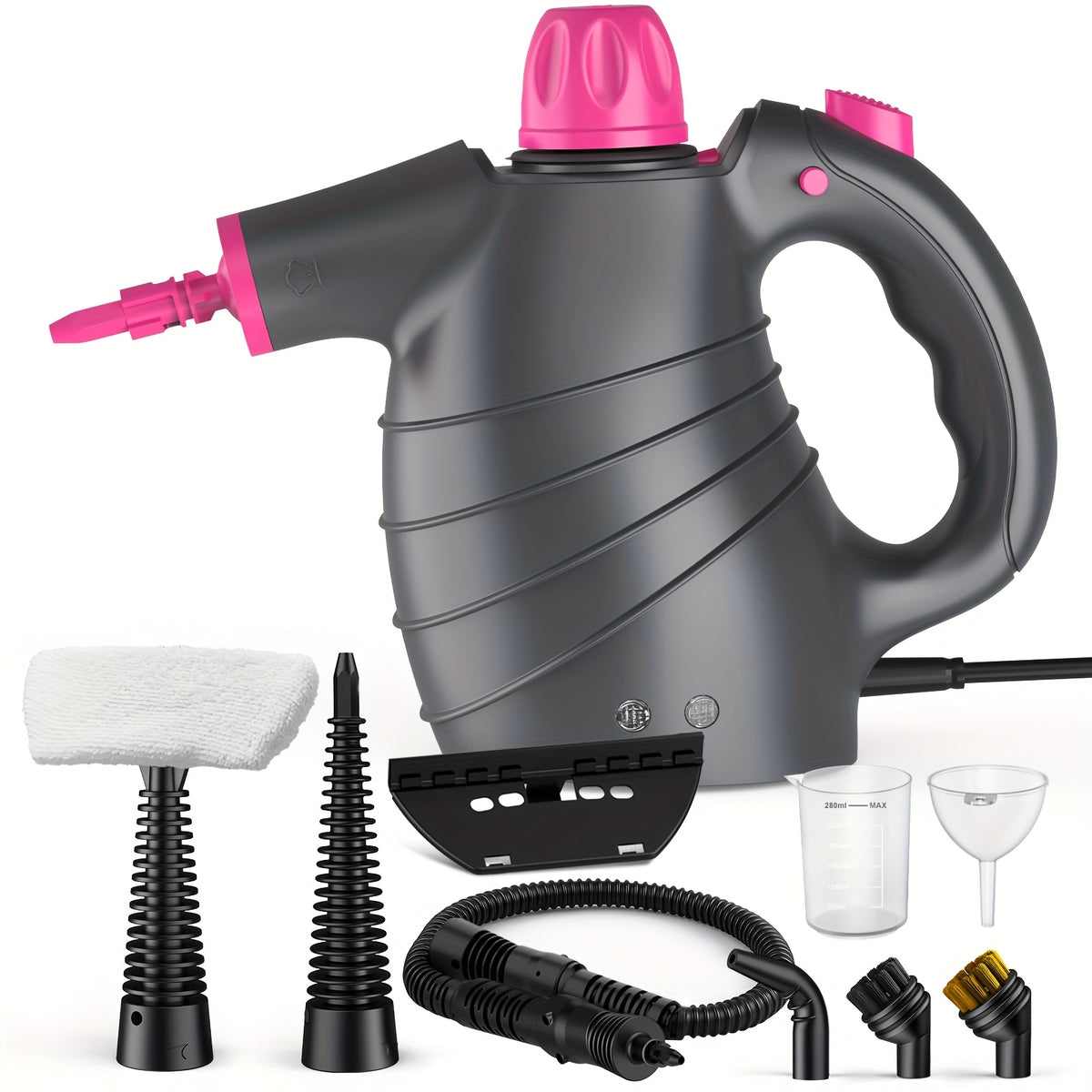 1pc 1050W Handheld Steam Cleaner | 12 Brush Heads, Fast Heat-Up, Chemical Free, Lightweight & Portable, Large 11.83oz Water Tank, Metal & Plastic, Plug, Safety Lock for Home, Car, Floor, Furniture
