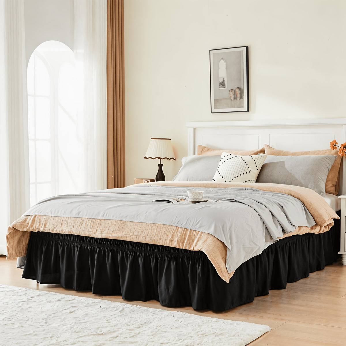 Wrap Around Dust Ruffle Bed Skirt - Fashionable & Long-lasting with Double Elastic Belts - Made for Various Size Beds with 15 Inch Tailored Drop - Easy Fit Adjustable Elastic Strap - Pleated Bedskirt with Brushed Fabric - Wrinkle Free, Machine Wash