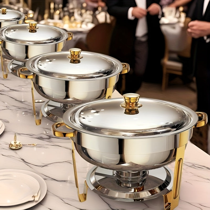 6/9 QT Chafing Dishes for Buffet 1/2/4 Pack, Round Chafing Dish Buffet Set, High Grade Stainless Steel Buffet Food Warmers Sets for Catering Events Parties Dinners with Complete Set, Golden And Silver, solely for Cooking