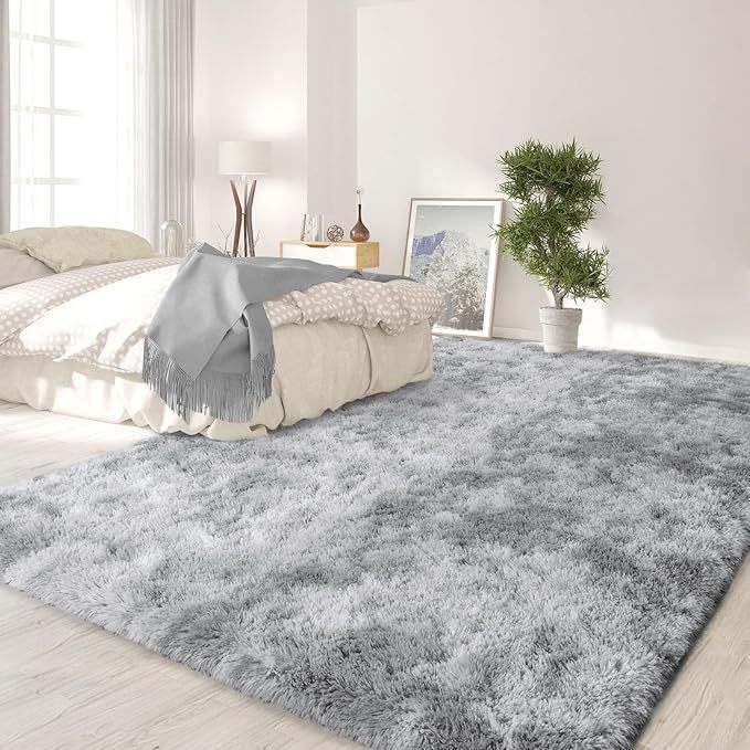 6x9 Shag Area Rug, Soft Fluffy Indoor Floor Carpet in Gray, Coffee, Black and Tie-Dye Gray Options for Living Room, Bedroom and Dorm Decor