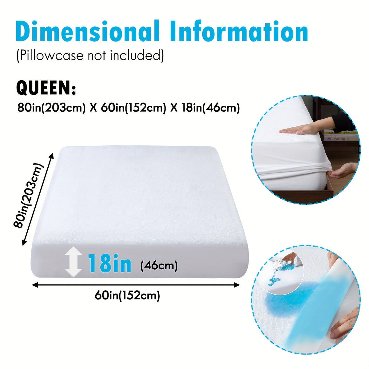 ClevaHome Waterproof Mattress Protector - King Queen Full Twin, Fitted Bed Sheet Only, Ultra Soft And Noiseless Surface, with PU Liner, 18 Inch Deep Pocket, Machine Washable, White, No Printing, Ideal for Bedwetting, Modern Bedroom Decor