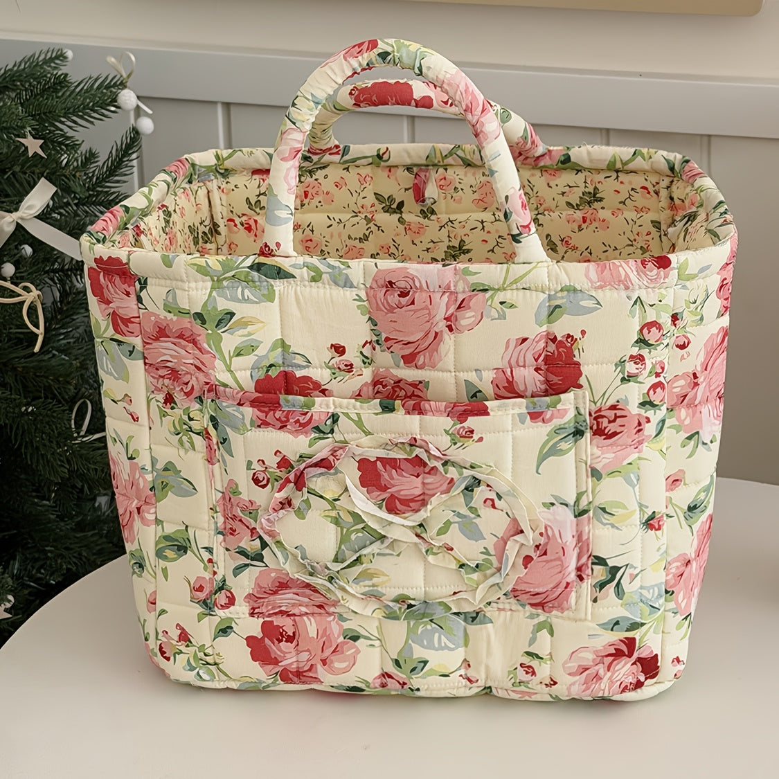 Large Floral Series [Storage Basket] Vintage Quilted Floral Portable Large-Capacity Home Storage Basket Suitable for Various Scenarios, Shelf Baskets