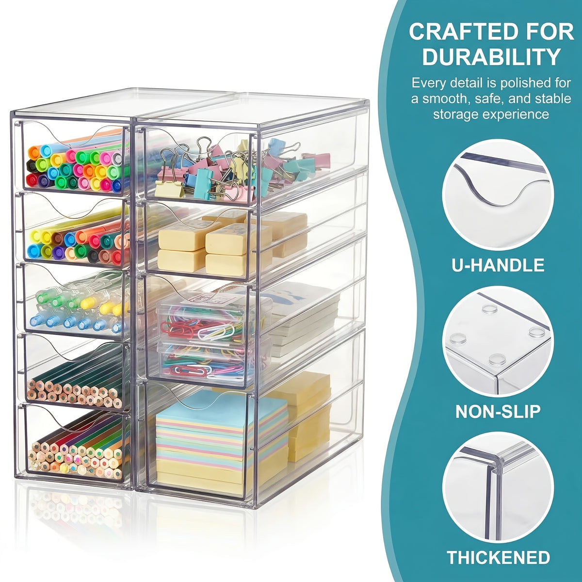 Acrylic Organizer with 8 Drawers (2 Set)/16 Drawers (4 Set), Clear Storage Drawers for Office Supplies, Desk Organization And Storage for Makeup, Jewelry, Art Crafts, Desk & Drawer Organizer for Home Storage