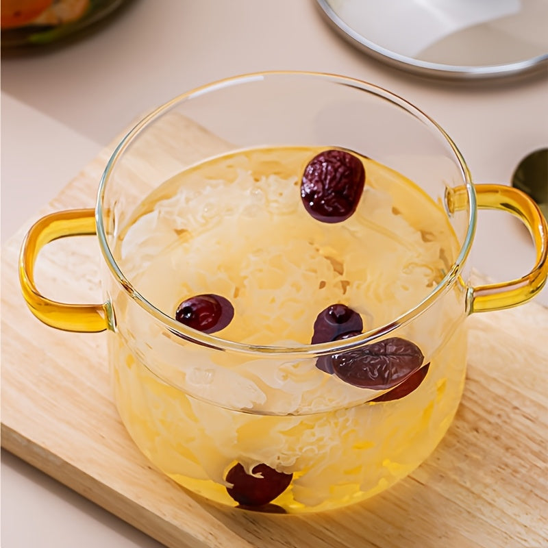 54Oz Borosilicate Glass Cooker with Yellow Handle Heat Resistant Transparent Soup Congee Pot Suitable for Stoves And Ovens Perfect for Families And Restaurants Perfect for Soups Milk Ramen More Easy Clean Odorless Kitchen Essential