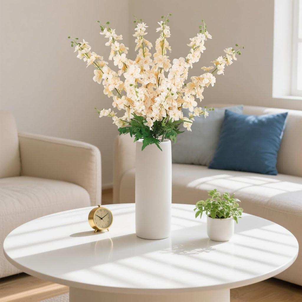 6pcs Delphinium Artificial Flowers 33.5 Inch Champagne Fake Flowers Long Stem Faux Snapdragon Flowers for Vase Table Home Wedding Party Garden Decoration