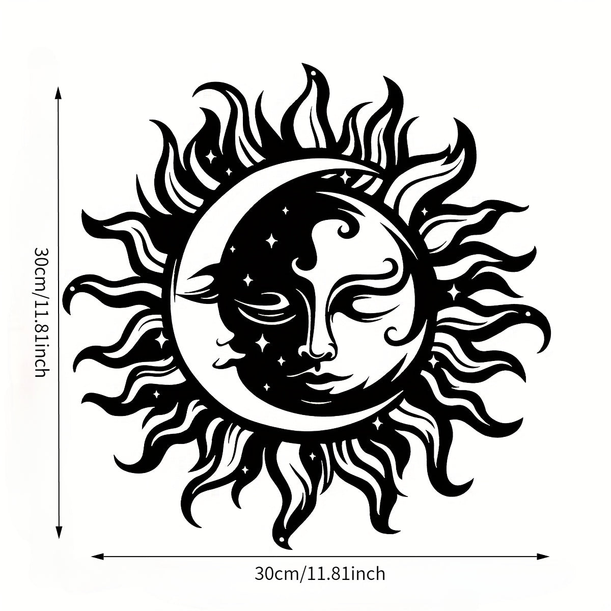 1pc Of Elegant Black Sun And Moon Metal Wall Art- Intricate Iron Design With Mystical Symbols, Perfect For Home, Office Or Outdoor Garden Decoration, Ideal Housewarming Gift, 15.7inch X 7inch Cm, Outdoor Decoration