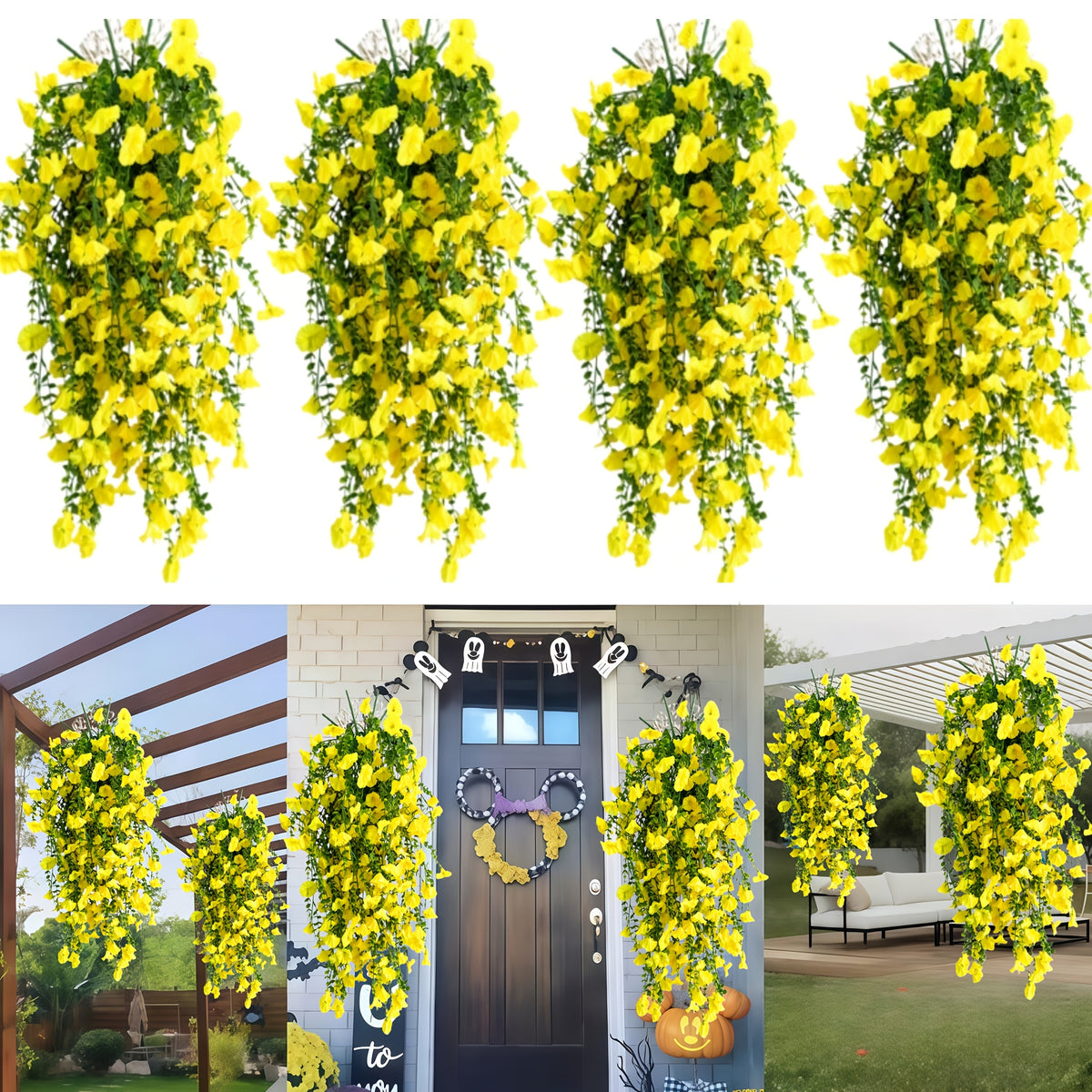 4pcs- Seven Colors, Outdoor Artificial Flowers, UV-resistant Eucalyptus Pendants, Suitable for Home, Garden, Wedding Decoration, Courtyard, Spring and Summer Display, Indoor/ Outdoor Hanging Display, Yellow, Red, White, Purple