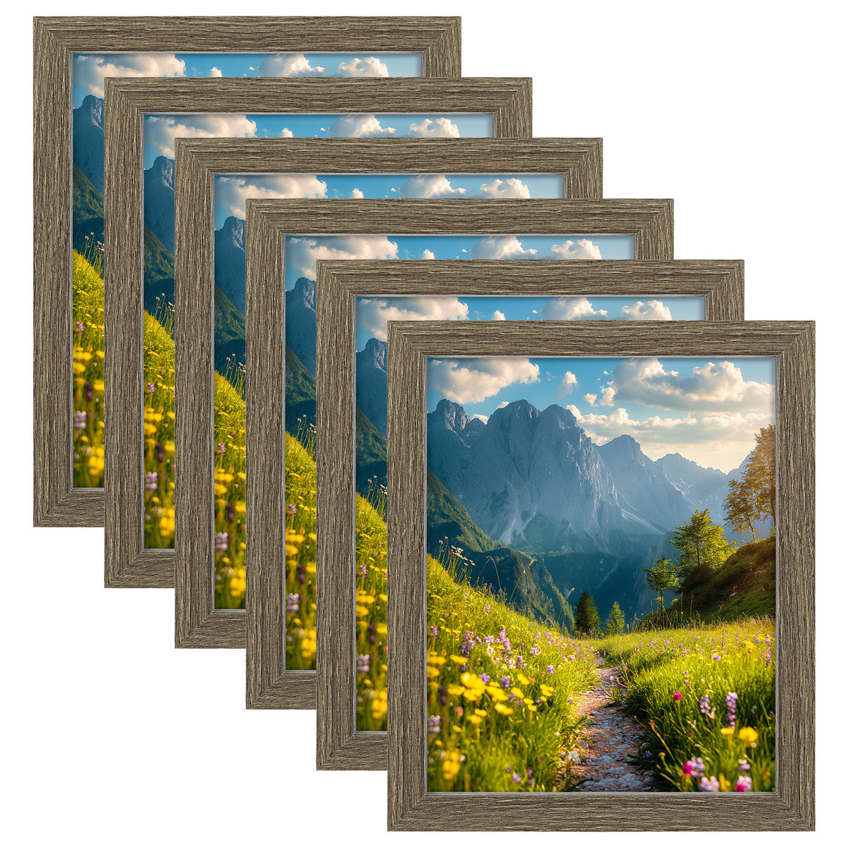 6 Packs 6x8/8x10/9x12/11x14/16x20 Picture Frames Set, Engineered Wood Gallery Wall Frame Set with Plexiglass - Wall Mounting or Tabletop Display