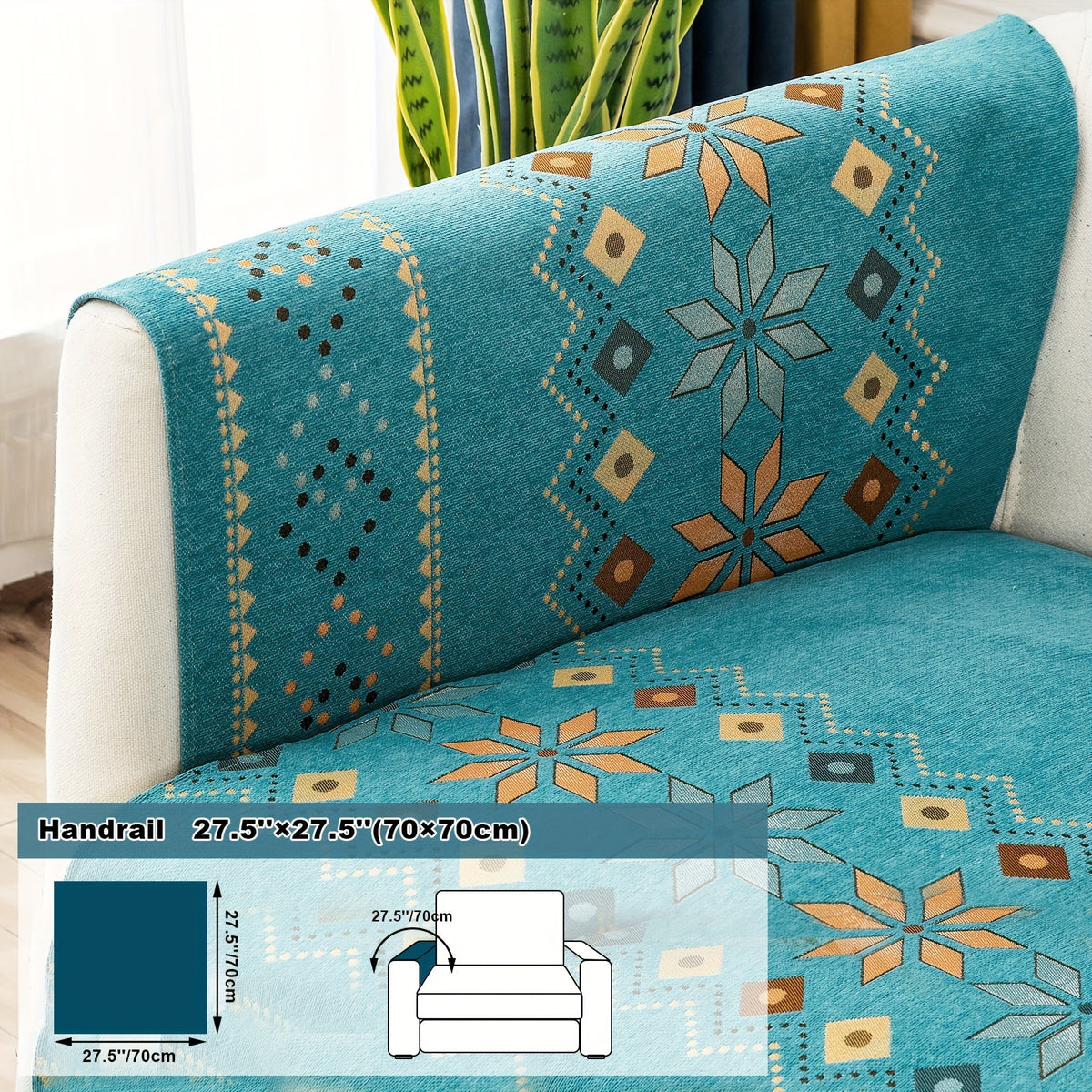 1pc Bohemian Chenille Sofa Cover Suitable for Sofa Sizes (Single to Four-Seater) - Thick Plush Non-Slip Couch Cover with Geometric Embroidery, Chenier Fabric Slipcover Fits for Sectional Sofas, Machine Washable Furniture